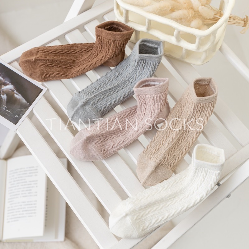 TIANTIAN T205 Vớ Cotton Cổ Thấp tất  nữ cổ ngắn Màu Trơn Đơn Giản Dễ Phối Đồ Phong Cách Nhật Bản Cho Nữ