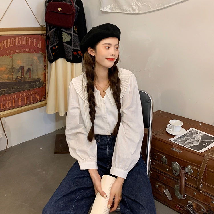 Bộ đầm vest không tay và áo sơ mi 3 màu trơn thời trang retro Hàn Quốc thời trang cho nữ