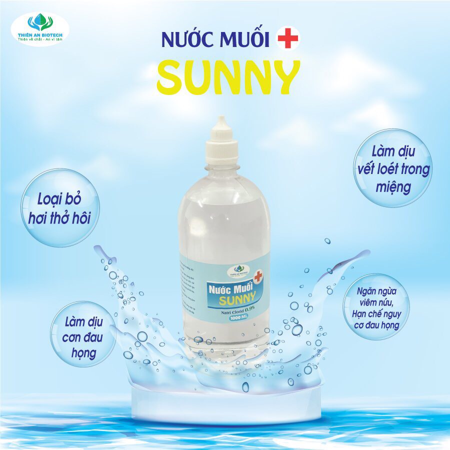 Nước muối sinh lý Sunny Natriclorid 0.9% súc miệng bảo vệ khoang miệng làm sạch da mặt ngừa mụn 500ml 1L