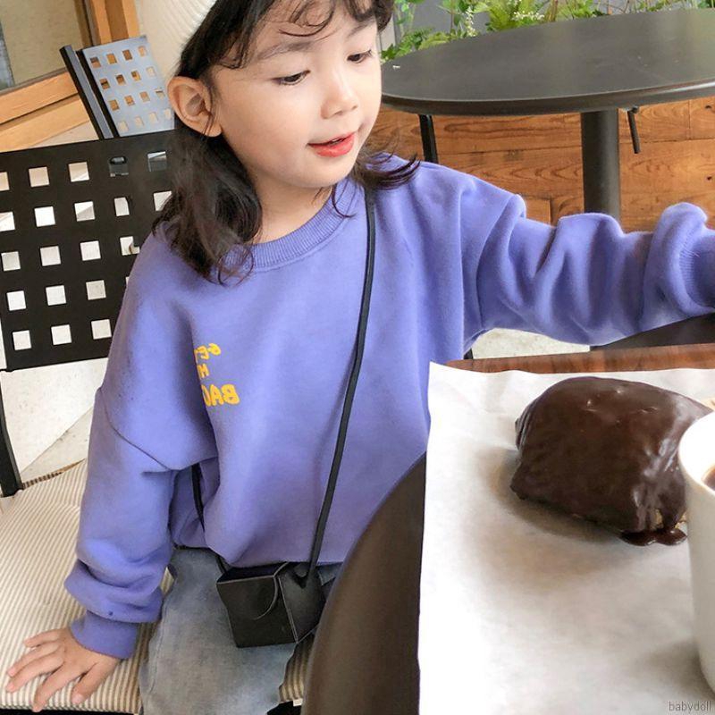 Áo Sweater Tay Dài Cổ Tròn Hoạ Tiết Chữ In Cho Bé Gái