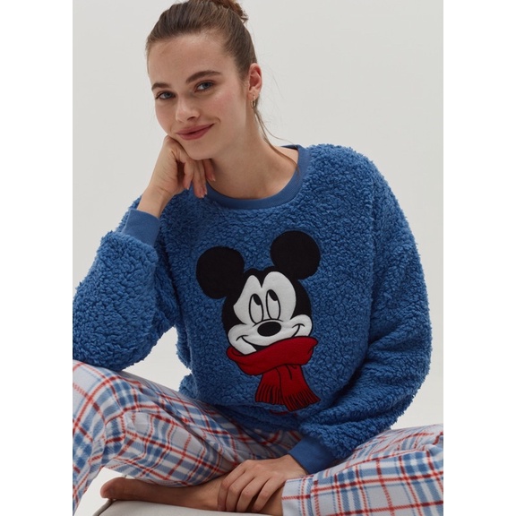 [Mã 2611THTRANG100K hoàn 10% xu đơn 99K] Bộ PJ Lông Cừu Nữ Mickey Xanh Dương OVS