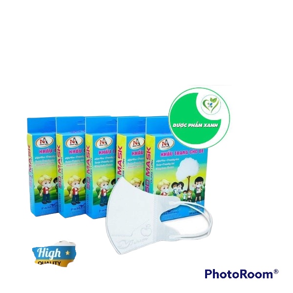 KHẨU TRANG FAMAPRO 5D BABY QUAI THUN ( TRẮNG, XANH ) ( HỘP 10 CÁI )