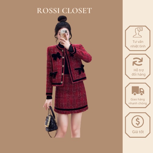 (SẴN) Set dạ tweed kẻ sọc lấp lánh phong cách tiểu thư siêu xinh _ hàng ORDER có ẢNH thật