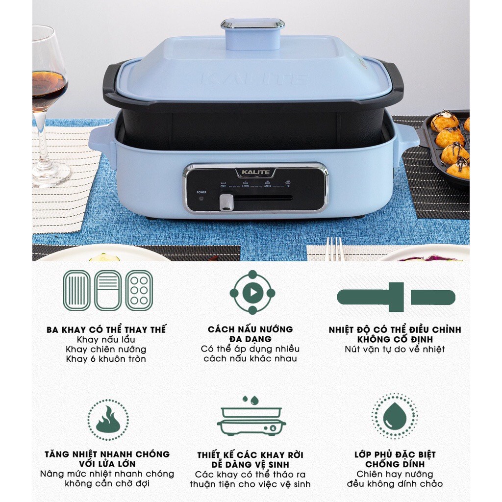 Nồi lẩu nướng đa năng Kalite KL 666, công suất 1300W, dung tích 4L, hàng chính hãng bảo hành 12 tháng - Befoyo