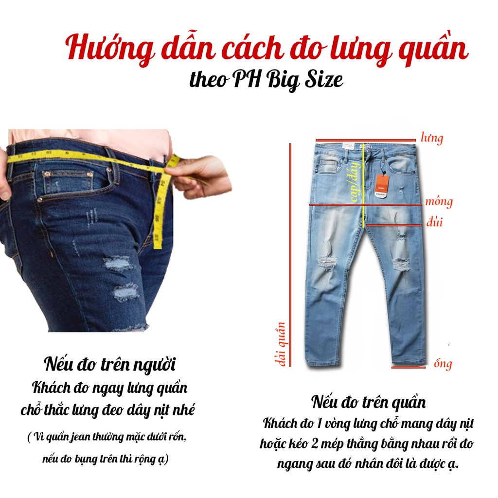 Bigsize 80kg - 130kg | Quần jean quần bò Old Sailor size to size bự co giãn | PH BIG SIZE