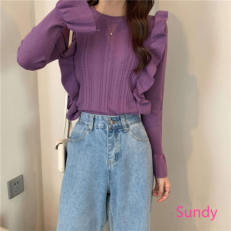 Áo Sweater Dệt Kim Thiết Kế Xinh Xắn Cho Nữ