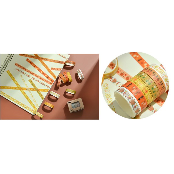 Set 5 cuộn băng dán Washi Tape họa tiết cơ bản sáng tạo trang trí sổ nhật kí DIY