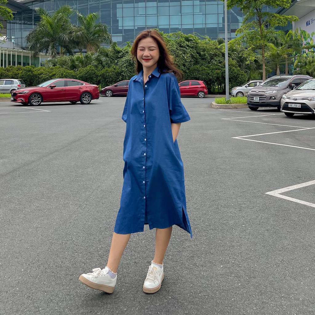 Váy jean suông dài, đầm bò suông dài, vải bò pha cotton thấm hút mồ hôi- Miho house