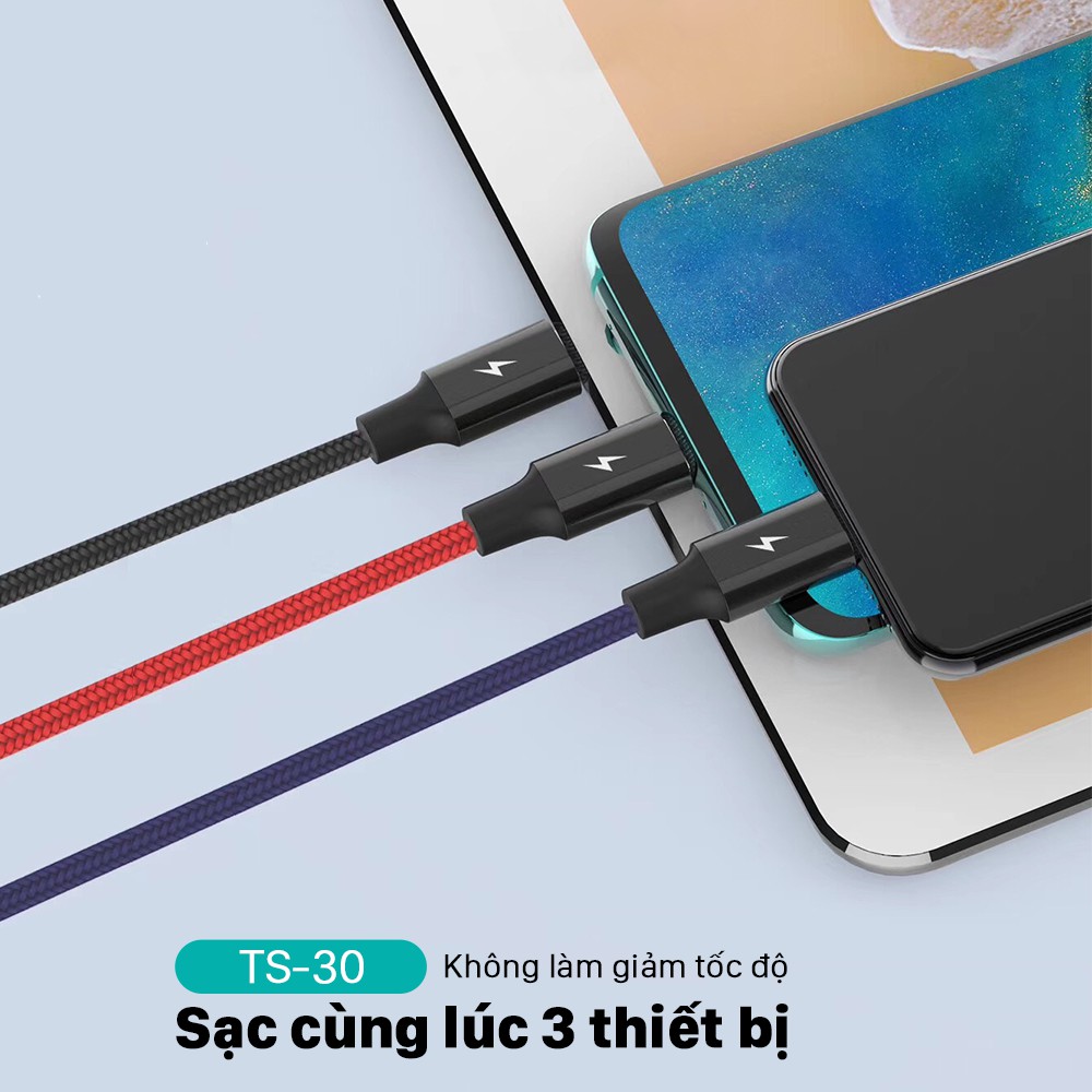 Dây sạc 3 đầu FENGZHI X116 bộc dù 3A cáp sạc chính hãng cho iPhone Samsung Oppo Vivo Huawei Xiaomi