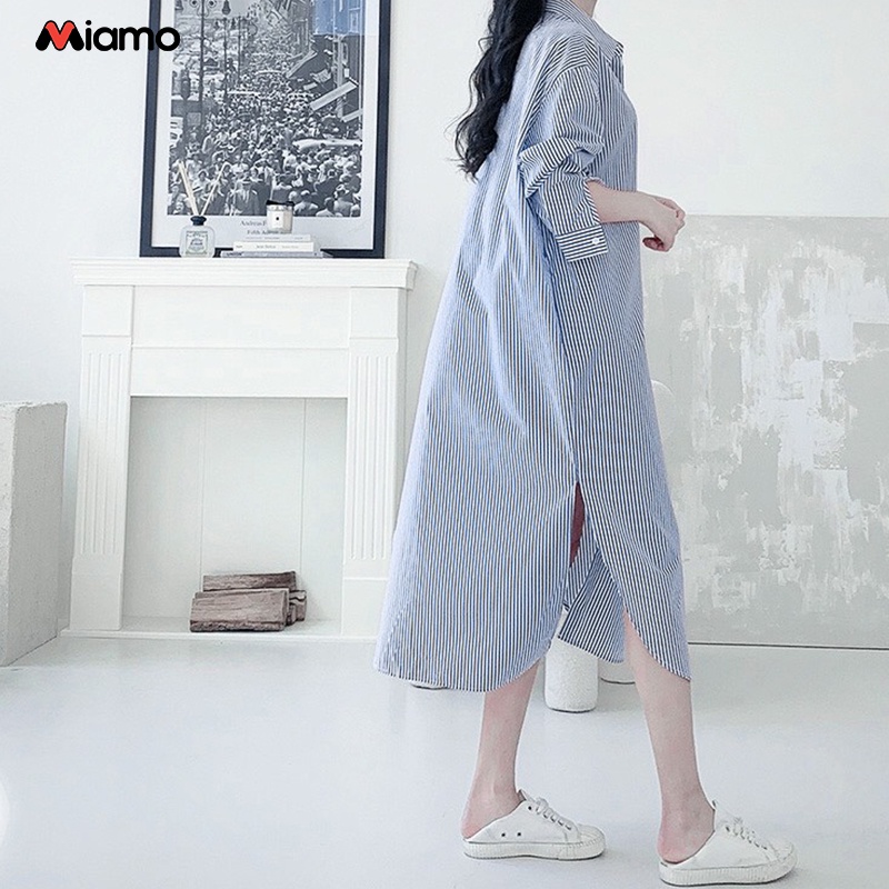 [Freeship] Set đồ đôi áo sơ mi nam váy nữ kẻ sọc phong cách Hàn thời trang Miamo MO090