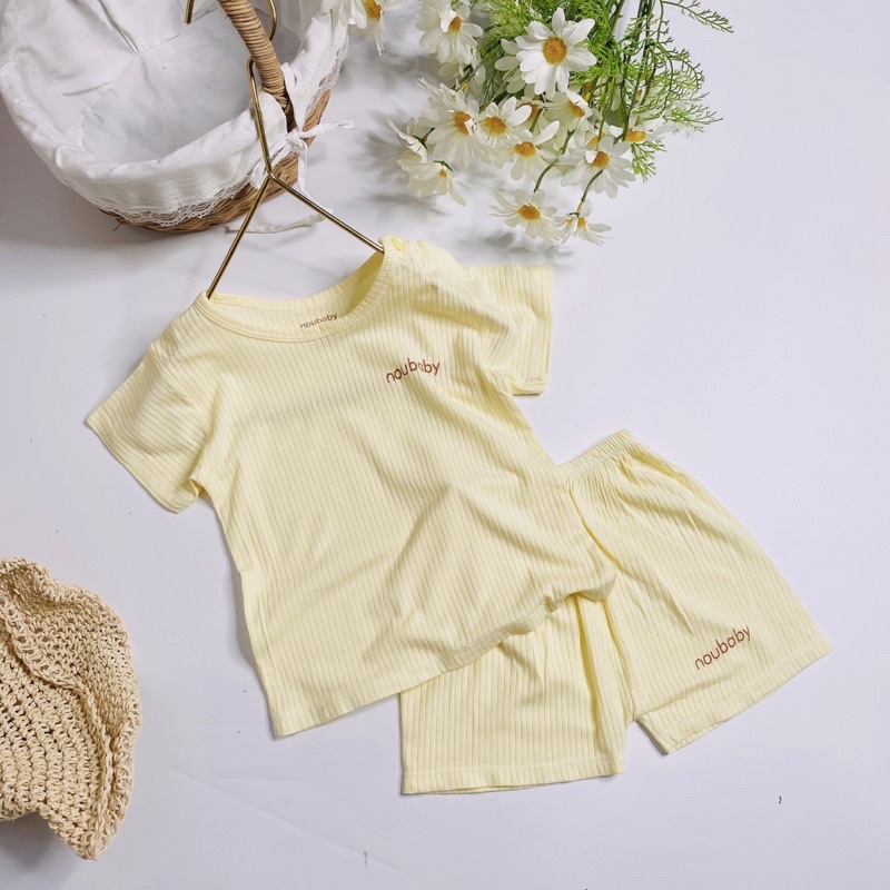 Bộ quần áo cộc tay cài vai cho bé chất gân tăm lạnh siêu mềm mịn cho bé
