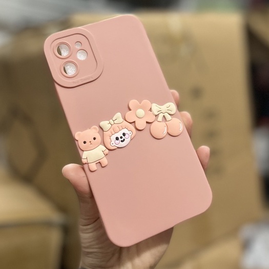 💕 CUTE CHARM HÌNH DÁN CHÌM 💕 Ốp lưng IPHONE cạnh vuông bảo vệ camera Gấu Brown candy hồng 7 8 X XS 11 12 13 PLUS PRO MAX
