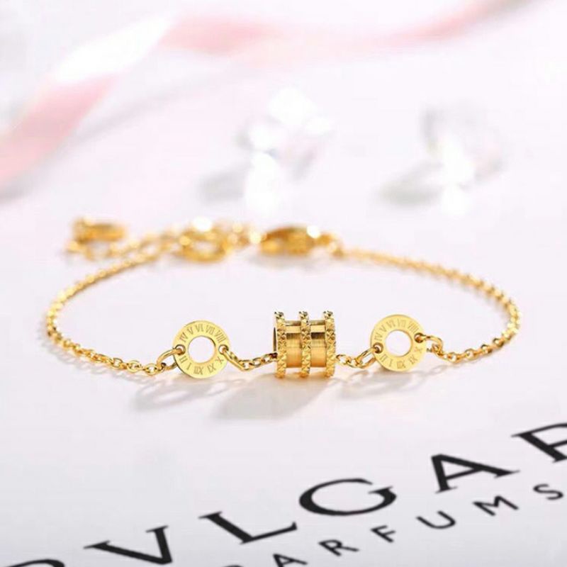 Lắc chân titan nữ ống tròn số la mã mạ vàng 18k