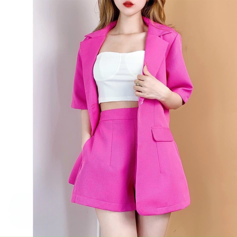 Sét vét 3 món áo vét dáng dài kèm áo lót trong, phối quần đùi trẻ trung