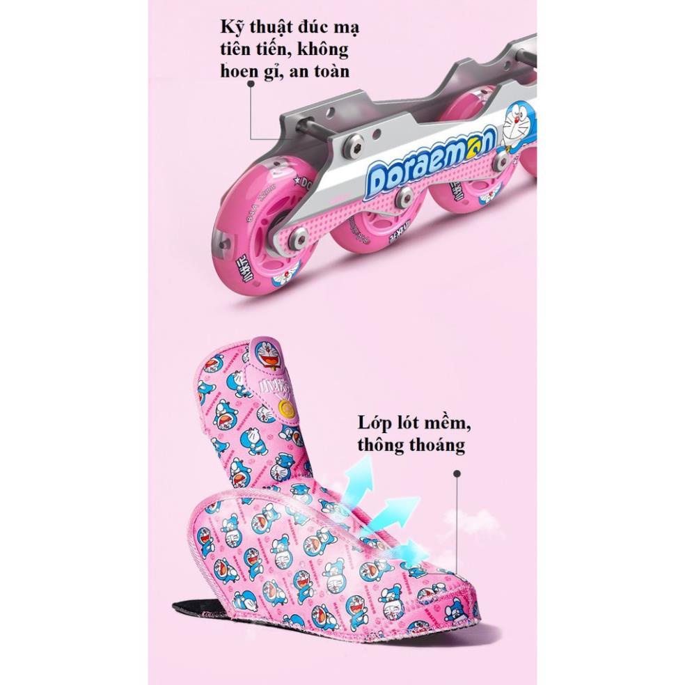 Giày Trượt Trẻ Em hình Doremon dễ thương, Patin roller skates kèm bảo hộ, giày patin bánh cao su phát sáng