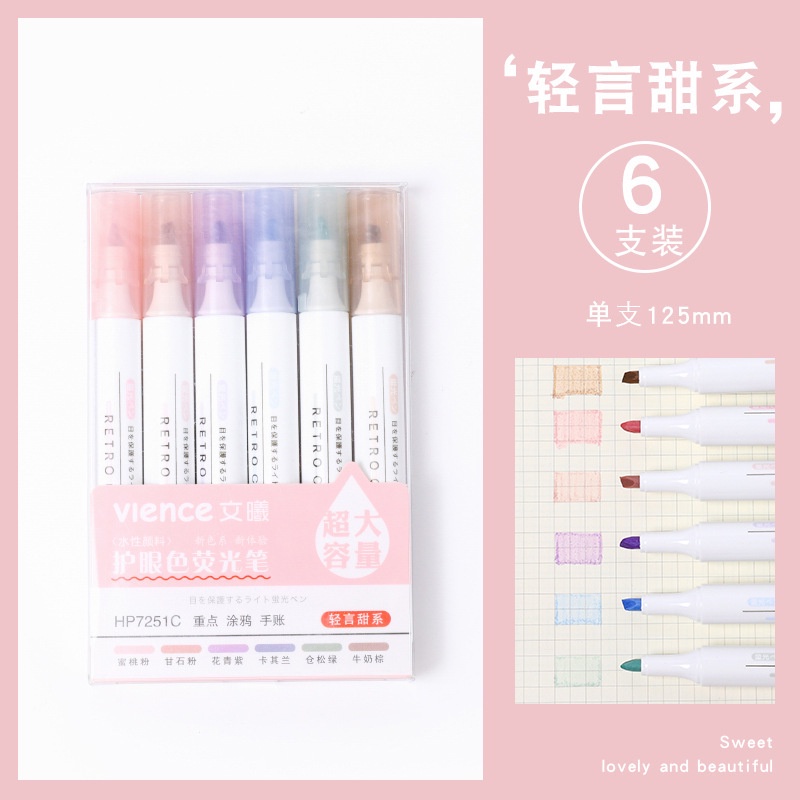 Set 6 màu bút highlight dạ quang màu Pastel - Gấu Xám