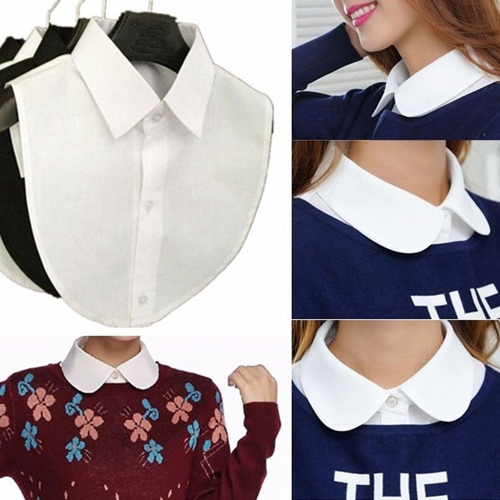 Cổ áo sơ mi giả màu trơn phối ren xinh xắn thời trang cho nữ Mihan1