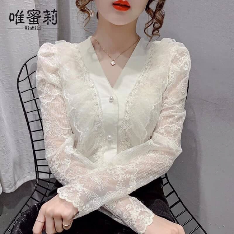Áo sơ mi ren nữ cao cấp kiểu dáng sang chảnh QCNP3165