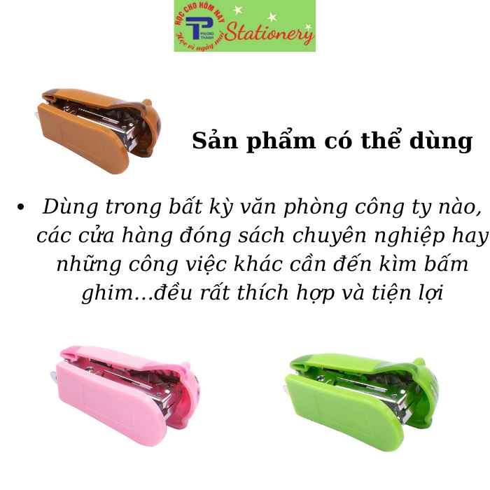 Dập ghim mini 10 Deli - 12 trang, gấu nâu, lợn hồng, cá sấu xanh xinh xắn dễ thương - E0452