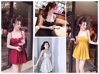 đầm body xòe nút