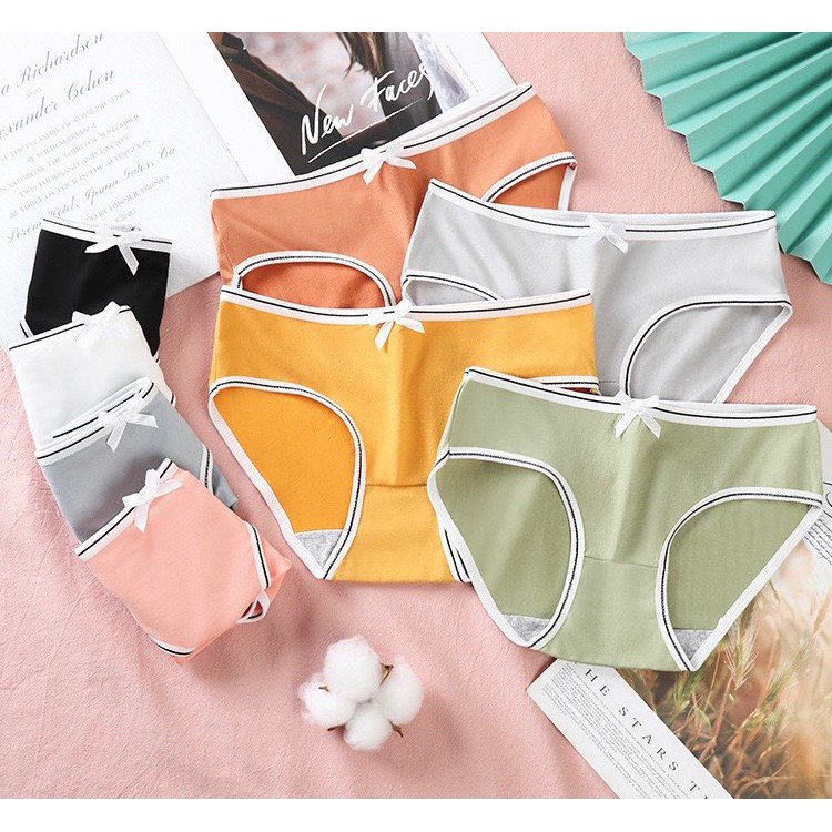 Quần lót nữ cotton viền kẻ, lưng thấp cài nơ dễ thương QL03 | BigBuy360 - bigbuy360.vn