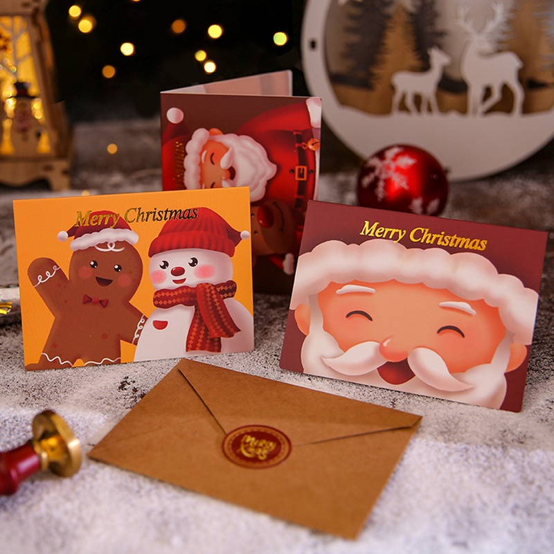 Bộ 6 thiệp giáng sinh hình ông già Noel và tuần lộc hoạt hình