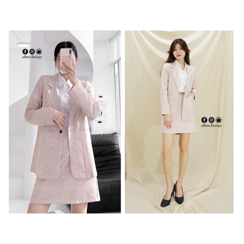 Áo blazer cổ danton hoạ tiết caro