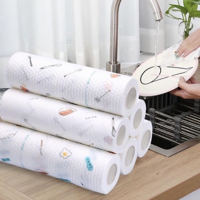 Cuộn Giấy Lau Nhà Bếp 220 Tờ Loại Dài 25cm Đa Năng Có Thể Giặt Được