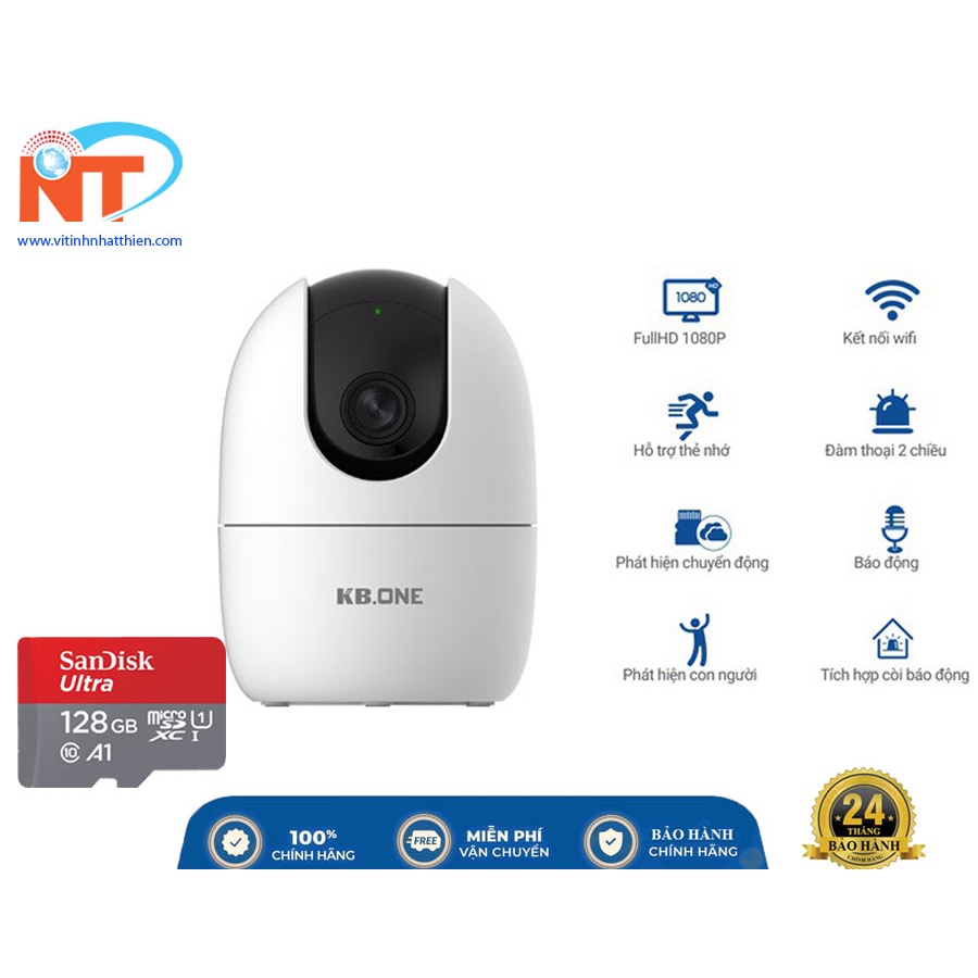 CAMERA IP WIFI KBONE KN-H21P 2.0 MEGAPIXEL, XOAY 360 ĐỘ, TÍCH HỢP CÒI BÁO ĐỘNG, ĐÀM THOẠI 2 CHIỀU