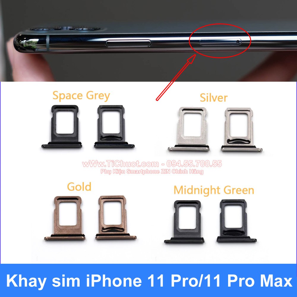 Khay sim iPhone 11 Pro, 11 Pro Max ZIN có Ron Chống Nước &amp; Lẫy Giữ Sim