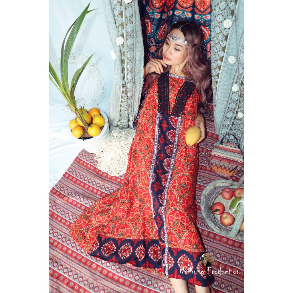 Đầm Váy Bohemian thổ cẩm maxi vintage babydoll ulzzang boho dáng dài suông rộng xòe đi biển đẹp rẻ bigsize bầu hotgirl