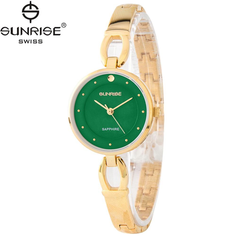 Đồng hồ nữ dây kim loại mặt kính sapphire chống xước Sunrise SL723SWA SL723LK xanh lục