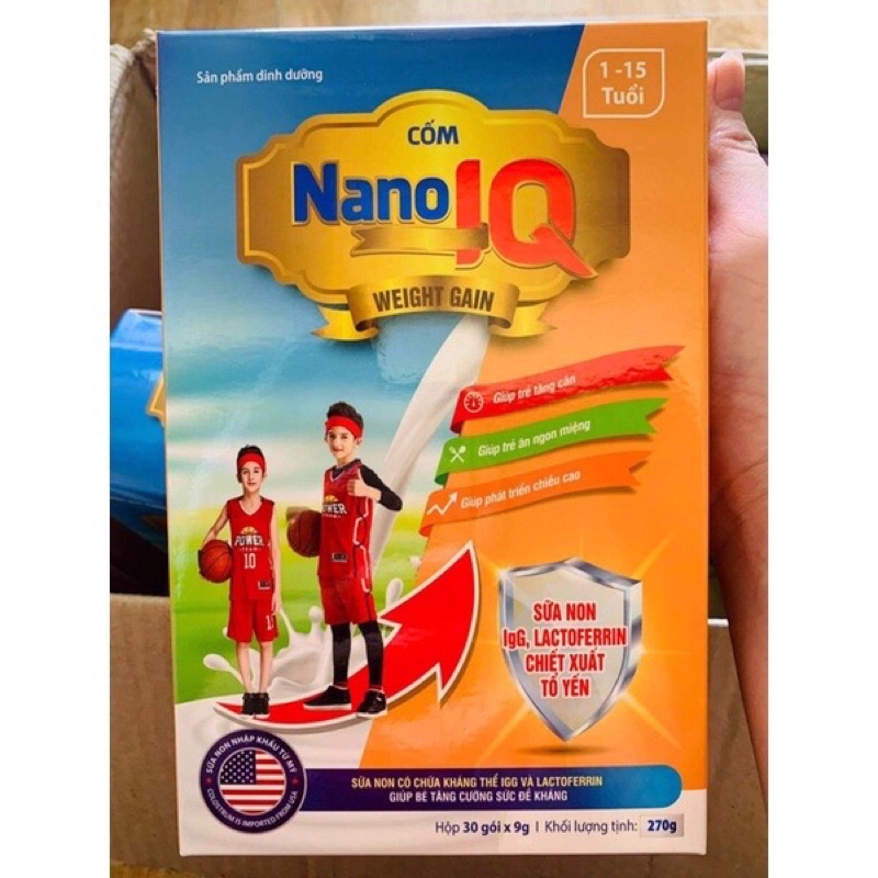 Cốm Sữa Non NANO IQ Weight Gain cho trẻ từ 1- 15 tuổi 1 hộp 30gói x9g (hàng có kèm quà tặng )