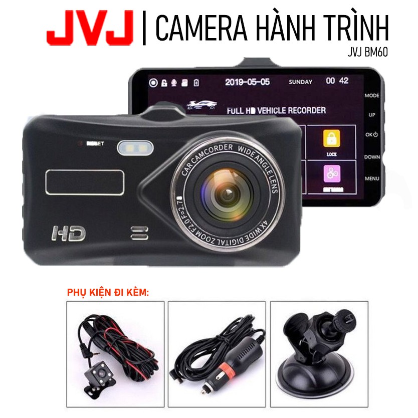 Camera hành trình ô tô JVJ JVJ BM60 camera, màn hình 4 inh full HD, ghi hình đa chiều, có chế độ ghi đè Quay Phim Độ Nét