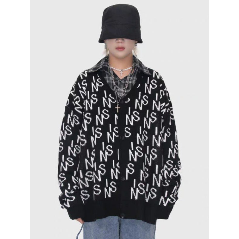 Áo khoác len Cardigan nam nữ cổ chữ v logo hoạ tiết monogram INSstudios chính hãng