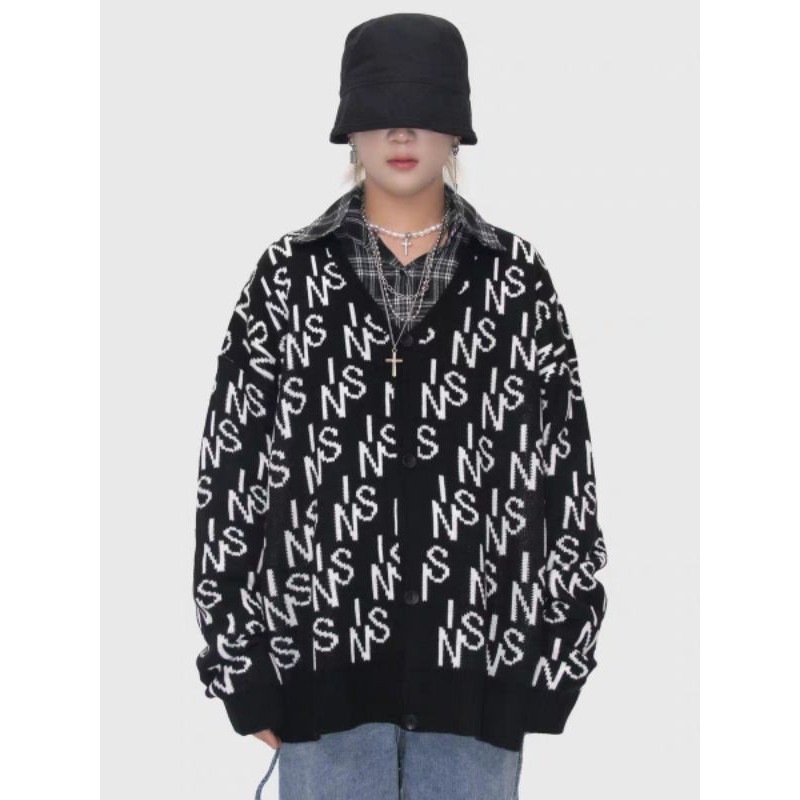 (Hình thật cuối)Áo khoác len Cardigan nam nữ cổ chữ v logo hoạ tiết monogram INSstudios chính hãng