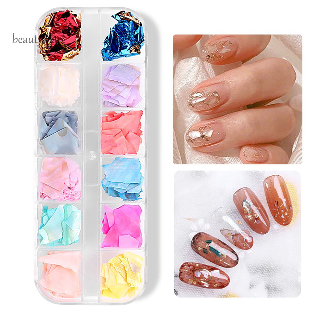 Hộp kim tuyến trang trí móng 12 màu sắc khác nhau