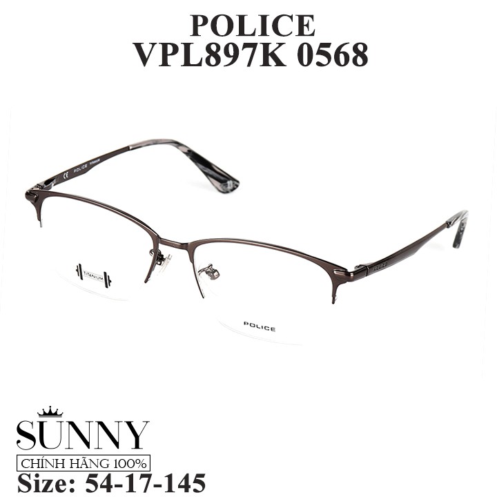 Gọng kính thời trang chính hãng Police VPL897K, thiết kế dễ đeo bảo vệ mắt