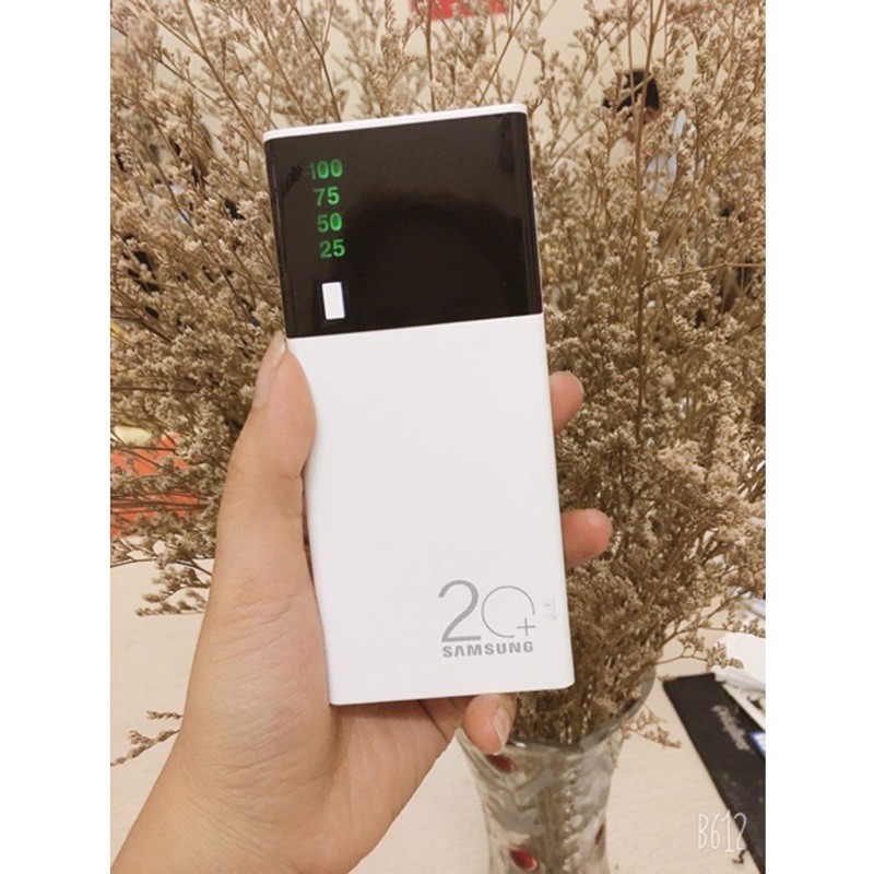 Sạc dự phòng Samsung cao cấp(Tặng kèm 2 móc dán tường)- Sạc nhanh dung lượng 20000 mAh màn Led kèm đèn pin siêu sáng