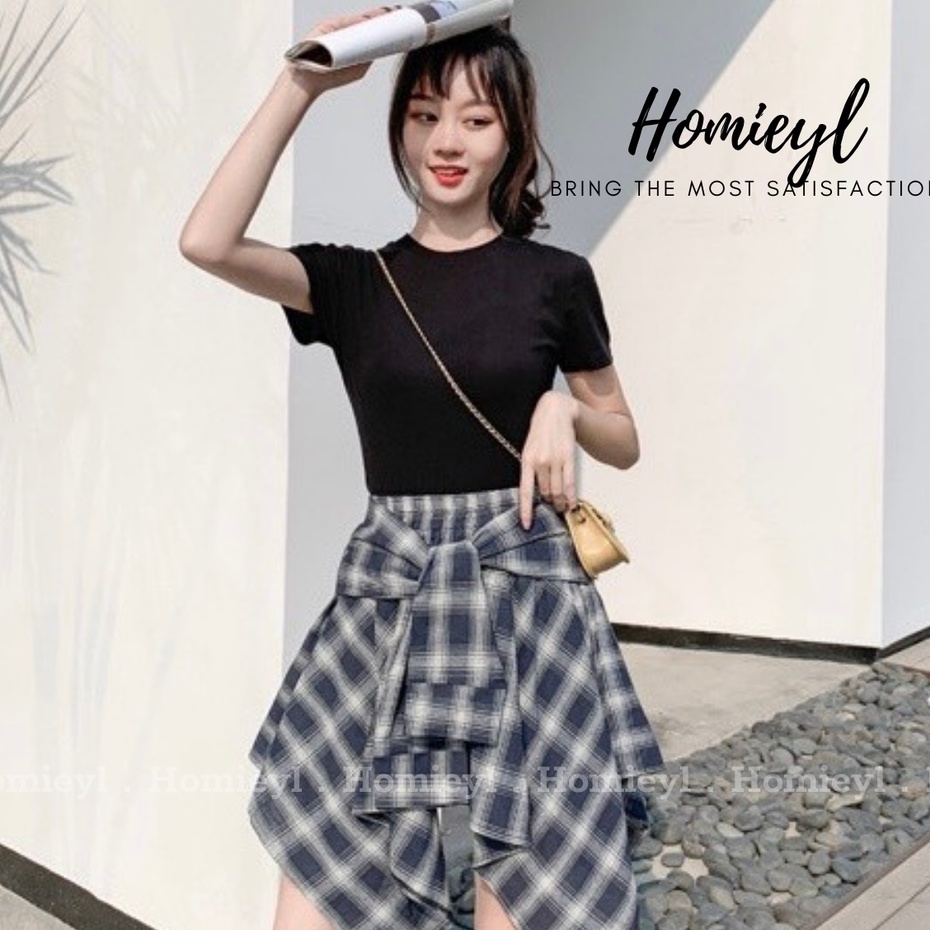 Áo thun trơn nữ cổ tròn cộc tay dáng ôm body basic Homieyl cao cấp, áo phông trơn nữ cotton O đen trắng H207