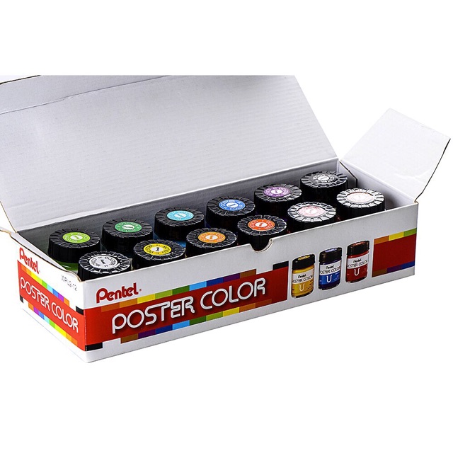 Màu Poster Color Pentel 12 màu màu nước Pentel 12 màu WPU2-12 - Màu POSTER Pentel lọ thuỷ tinh
