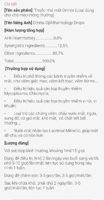 Dung Dịch Nhỏ Mắt Alkin OMNIX 10ml Dành Cho Chó Mèo Trị Các Bệnh Về Mắt.