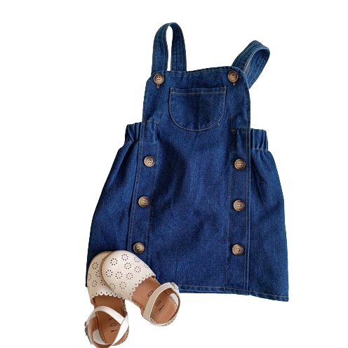 Đầm Yếm Denim Phối Túi Lớn Thời Trang Mùa Hè Hàn Quốc 2022 Cho Bé Gái