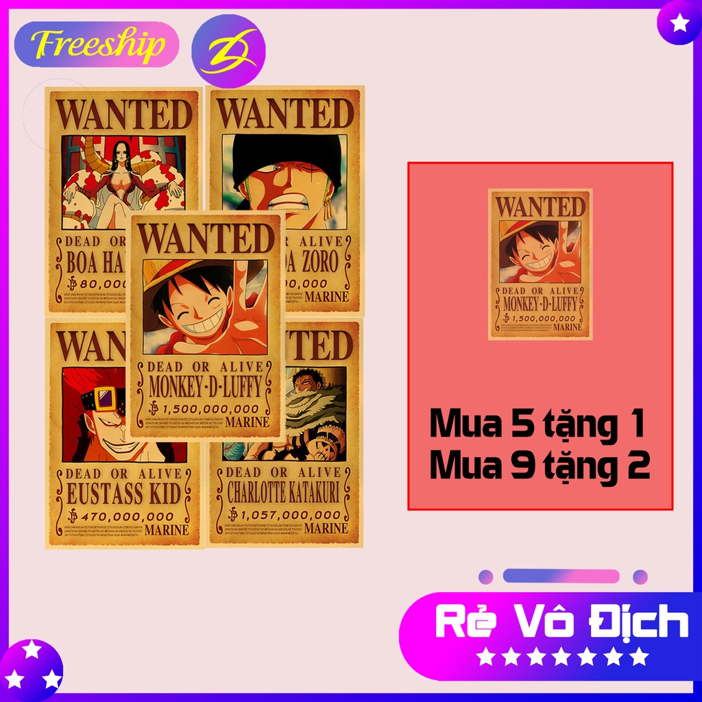 Poster Truy nã One Piece đủ 138 nhân vật trong One Piece Kích Thước 42*28 cm Tờ Truy Nã Nhân Vật Hoạt Hình One Piece