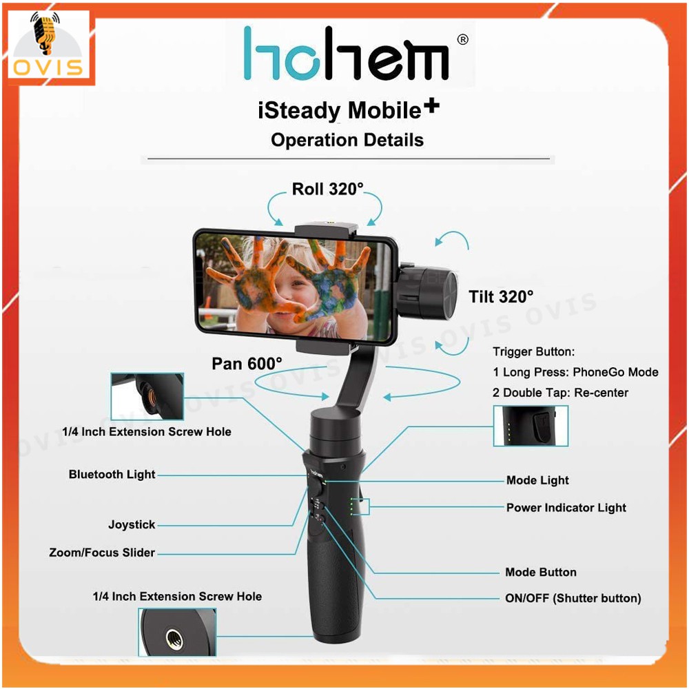 [BH 1 ĐỔI 1] Tay Cầm Chống Rung (Gimbal) Hohem ISteady Mobile+ Cho Điện Thoại, Nhận Diện Khuôn Mặt, Theo Dõi Chuyển Động | BigBuy360 - bigbuy360.vn