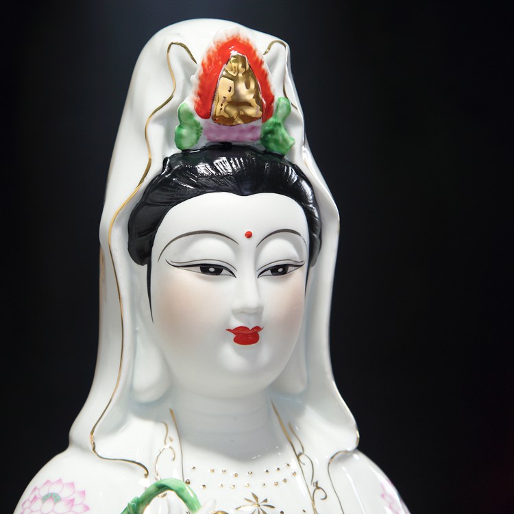 ◙☑☫Gốm sứ Honglianyuan Ngồi Hoa sen Nam Hải Tượng Phật Bà Quan Âm Nhà phố thờ Quán Thế Bồ tát Trang trí nội thất