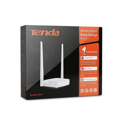 Thiết bị phát sóng Wifi Tenda N300 model N301 2 râu (Trắng) tốc độ 300Mbs