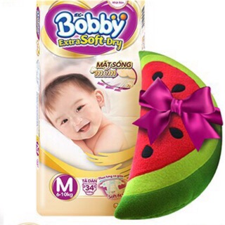 [Tặng kèm Gối Ôm Hoa Quả hình ngẫu nhiên] Tã Dán Bobby Extra Soft Dry S40/ M34/ L30