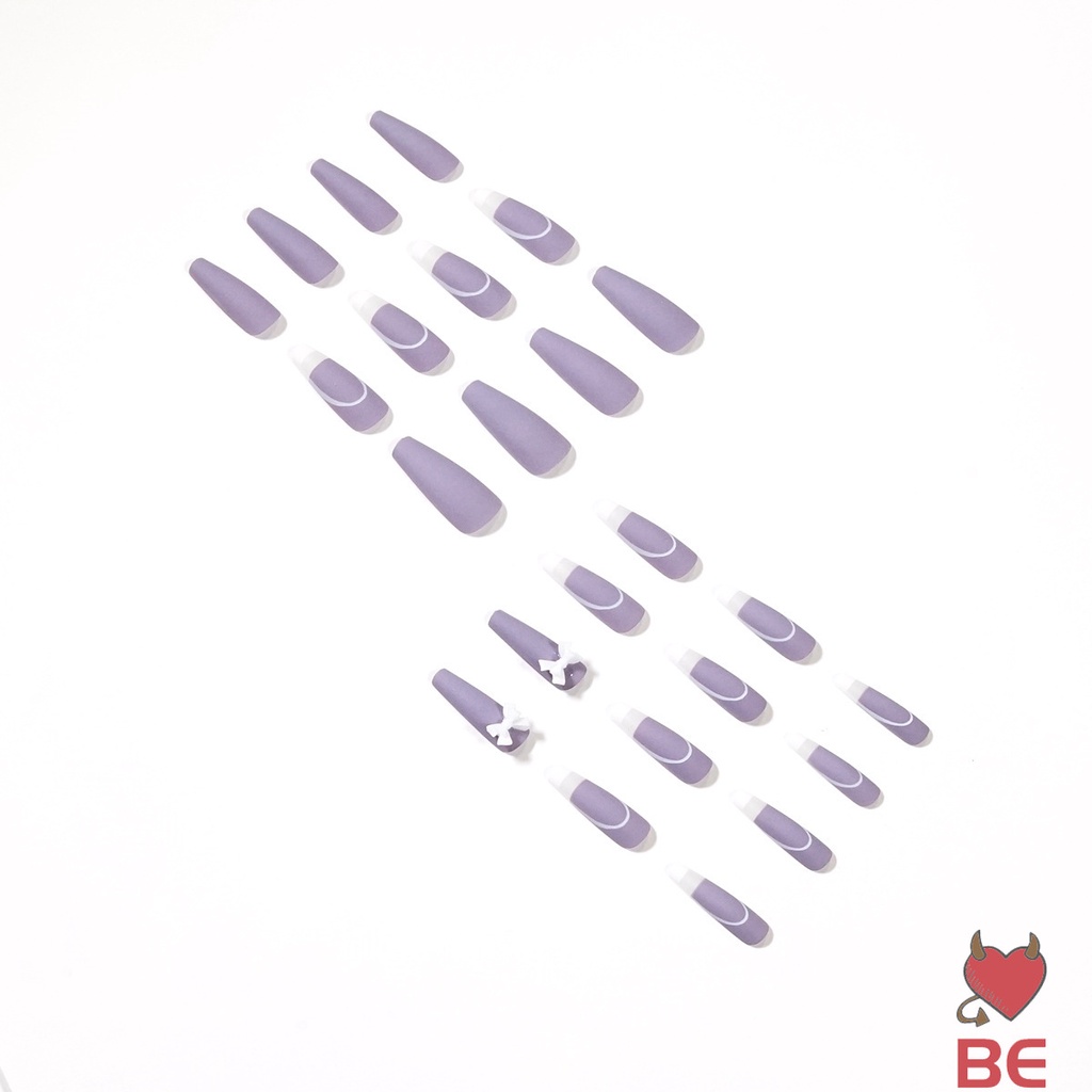 YADORNOS Set 24 Móng Tay Giả Dáng Dài Màu Tím Phong Cách Pháp