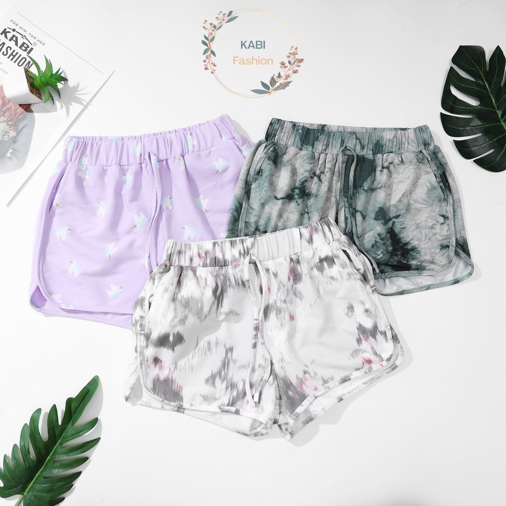 Quần đùi nữ KABI quần short thun cotton mặc nhà mặc ngủ hoa văn có túi thoáng mát dễ thương | BigBuy360 - bigbuy360.vn